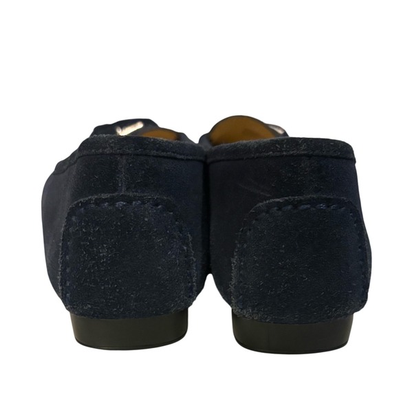 Michael Kors Navy Blue Suede Loafers Silver MK Padlock Hardware Flats Womens Sz6 - Picture 4 of 6